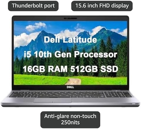 Dell Latitude 5510 / 15.6" / Black / Intel Core i5-10210U / 10th Gen / 16GB RAM / 512GB SSD / Non-Touch / English Keyboard / Windows 11 2